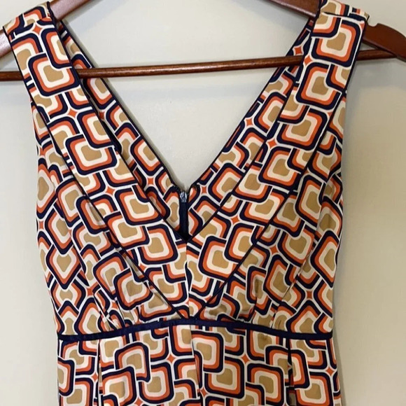 SHOSHANNA Silk Dress Orange Tan Retro Geometric Print Empire Tied Waist Size 2 - Picture 3 of 10